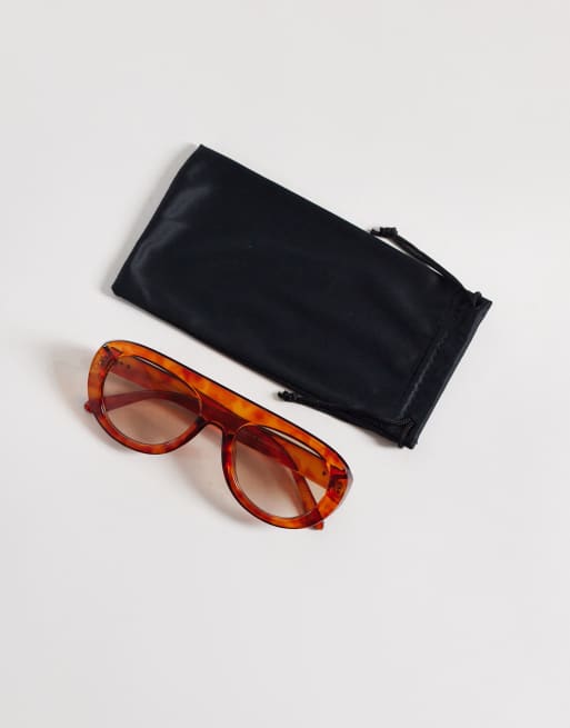 ASOS DESIGN – Honungsfärgade, spräckliga, runda pilotsolglasögon med bruna glas, 3 av 3