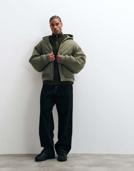 ASOS DESIGN hooded bomber jacket in green, 2 of 5
