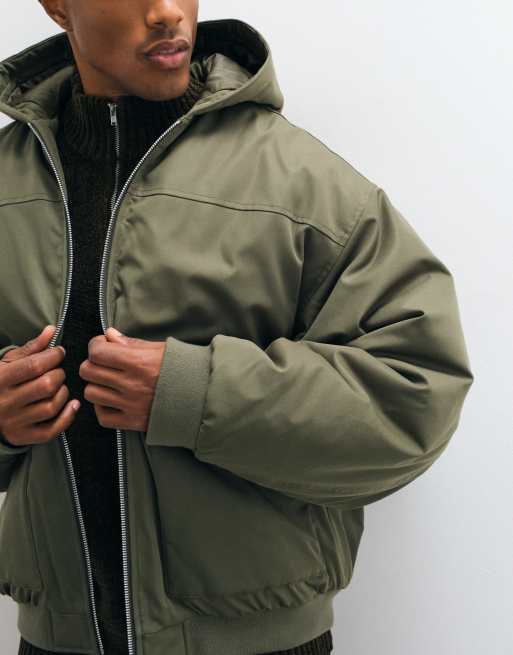 ASOS DESIGN hooded bomber jacket in green, 3 of 5