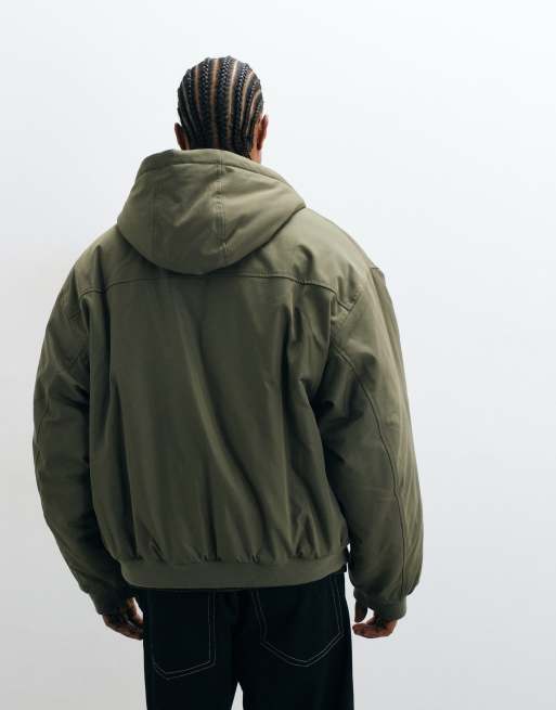 ASOS DESIGN hooded bomber jacket in green, 4 of 5
