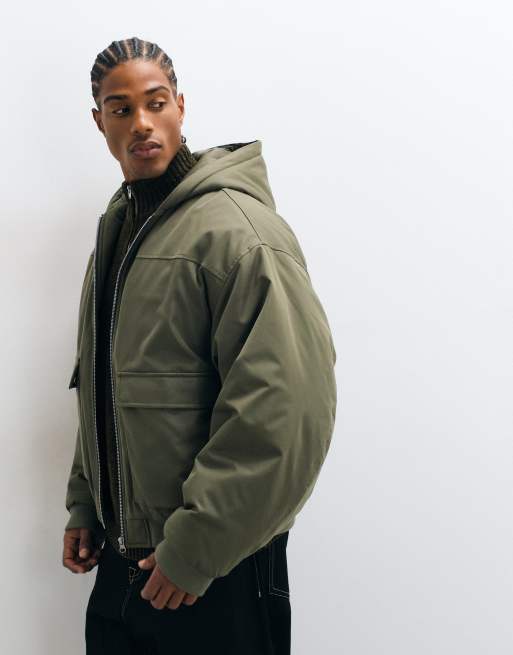 ASOS DESIGN hooded bomber jacket in green, 5 of 5