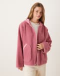 [ASOS DESIGN] ASOS DESIGN hooded borg and knit mix jacket in tonal rose pink L PINK