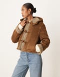 [ASOS DESIGN] ASOS DESIGN hooded borg jacket in mocha-Brown M Brown