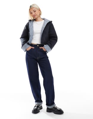 Asos Design Hooded Cropped Jacket With Gingham Lining