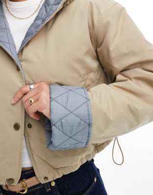 Asos Design Hooded Cropped Jacket With Gingham Lining