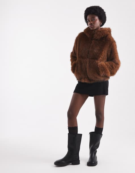 ASOS DESIGN hooded faux fur bomber coat in ginger tip - view 1