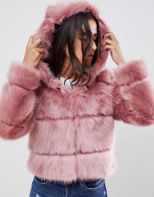 Asos pink fur on sale jacket