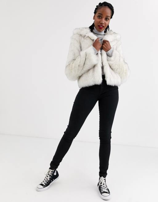 ASOS DESIGN hooded faux fur jacket in white