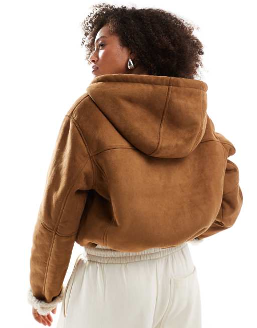 Faux shearling hooded coat fashion