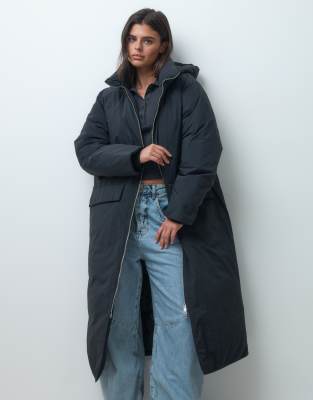 Asos Design Hooded Longline Puffer Jacket In Blue