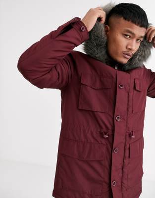 burgundy parka with fur hood