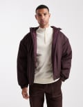 [ASOS DESIGN] ASOS DESIGN hooded puffer jacket in burgundy-Red 2XL BURGUNDY