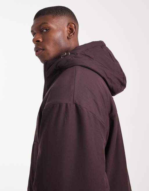 ASOS DESIGN hooded puffer jacket in burgundy, 4 of 5