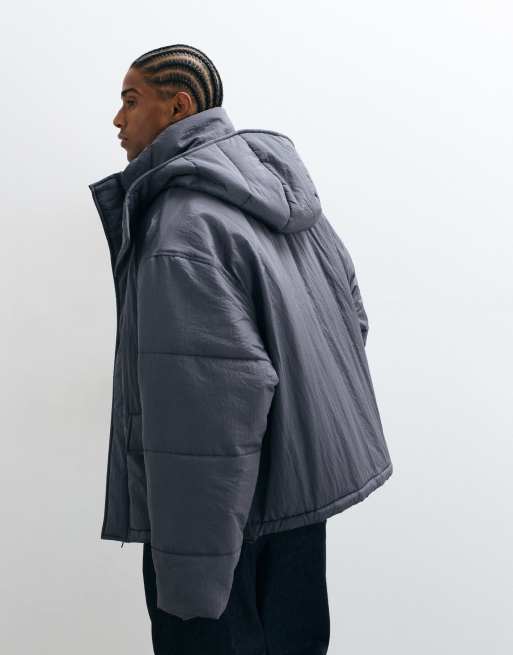 ASOS DESIGN hooded puffer jacket in grey, 3 of 5