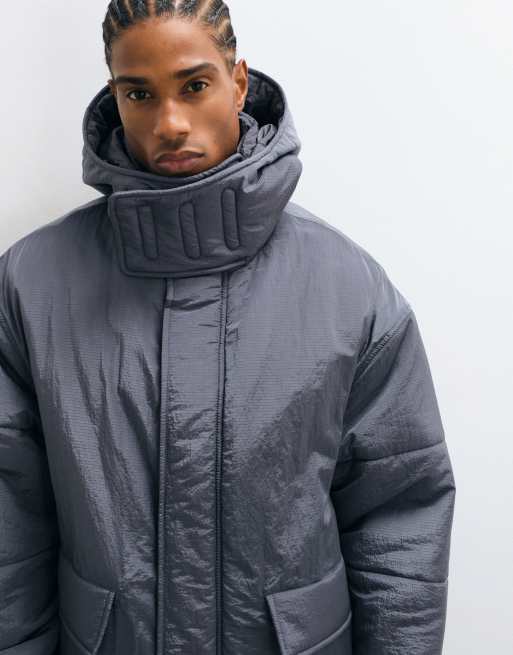 ASOS DESIGN hooded puffer jacket in grey, 4 of 5