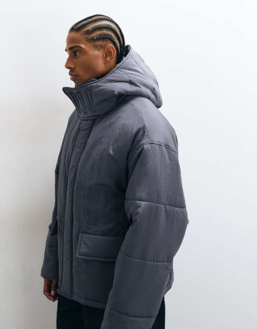 ASOS DESIGN hooded puffer jacket in grey, 5 of 5