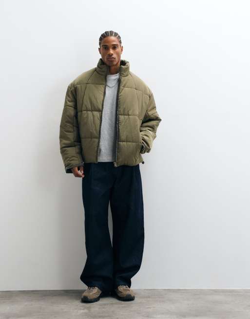 ASOS DESIGN hooded puffer jacket in khaki, 2 of 5