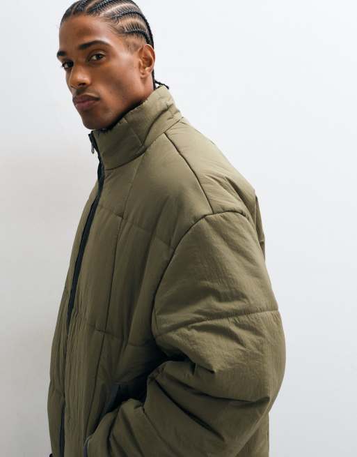ASOS DESIGN hooded puffer jacket in khaki, 3 of 5