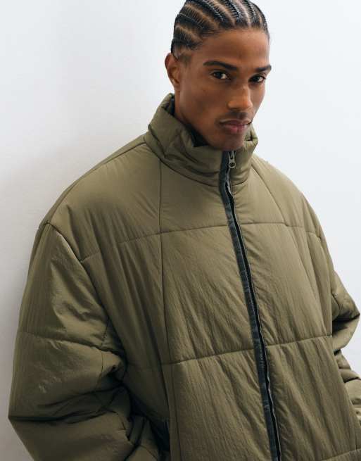 ASOS DESIGN hooded puffer jacket in khaki, 5 of 5