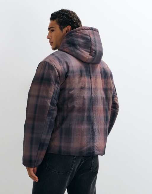 ASOS DESIGN hooded puffer jacket in pink and blue check, 5 of 5