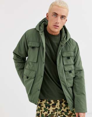 khaki hooded puffer jacket