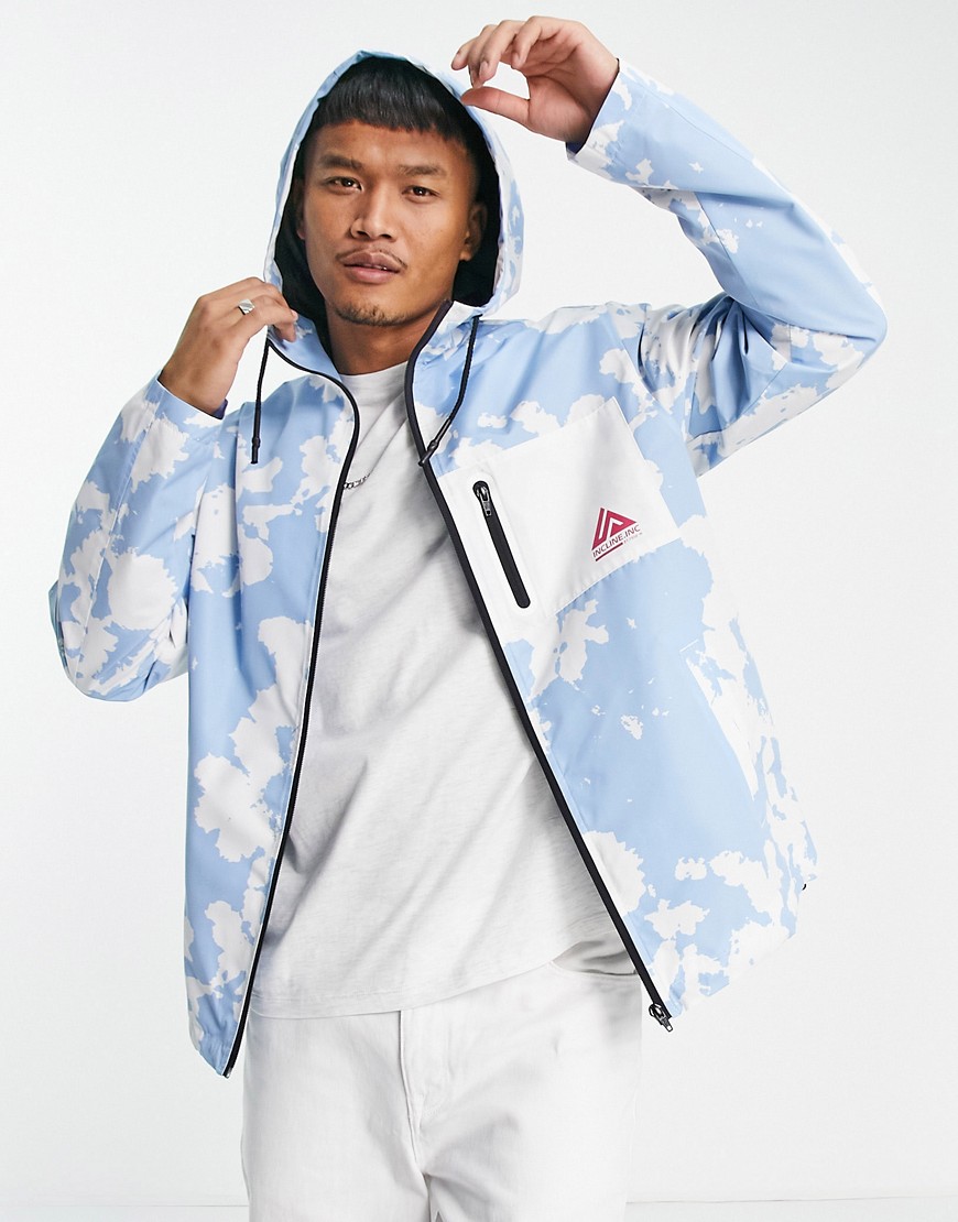 ASOS DESIGN hooded rain jacket in cloud print with chest logo-Blues
