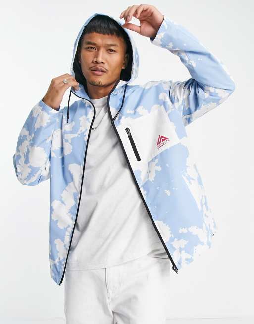 ASOS DESIGN hooded rain jacket in cloud print with chest logo