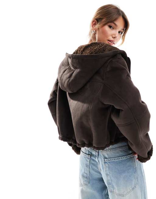 Hooded shearling jacket online