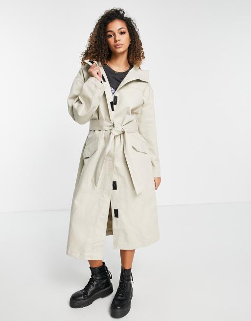 White hooded shop trench coat