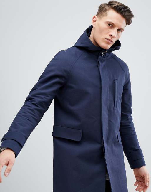 ASOS DESIGN hooded trench coat with shower resistance in navy