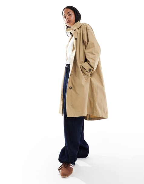ASOS DESIGN hooded washed trench coat in stone - view 1