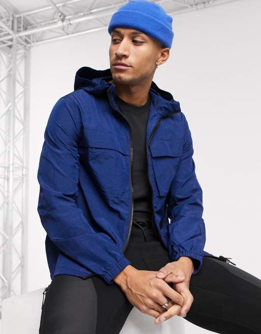 ASOS DESIGN hooded windbreaker in cobalt blue