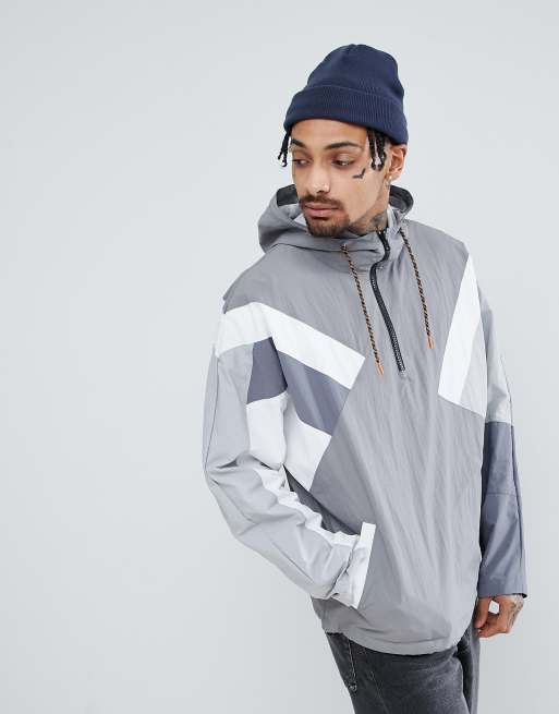 ASOS DESIGN hooded windbreaker in colour block grey ASOS