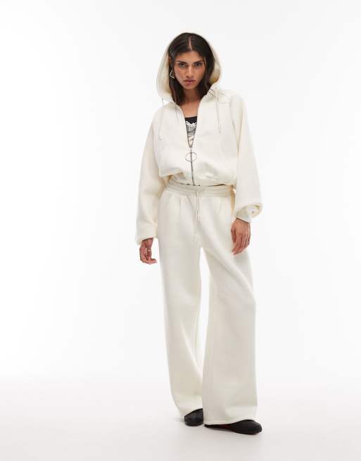 ASOS DESIGN hooded zip up in cream - part of a set