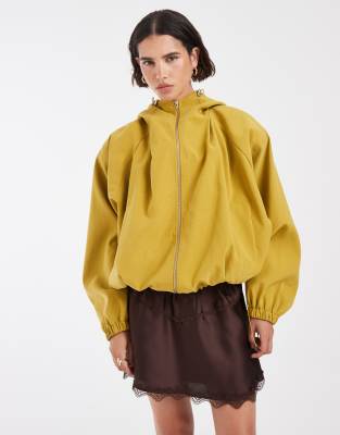 Asos Design Hooded Zip Up Sporty Modal Bomber Jacket In Gold