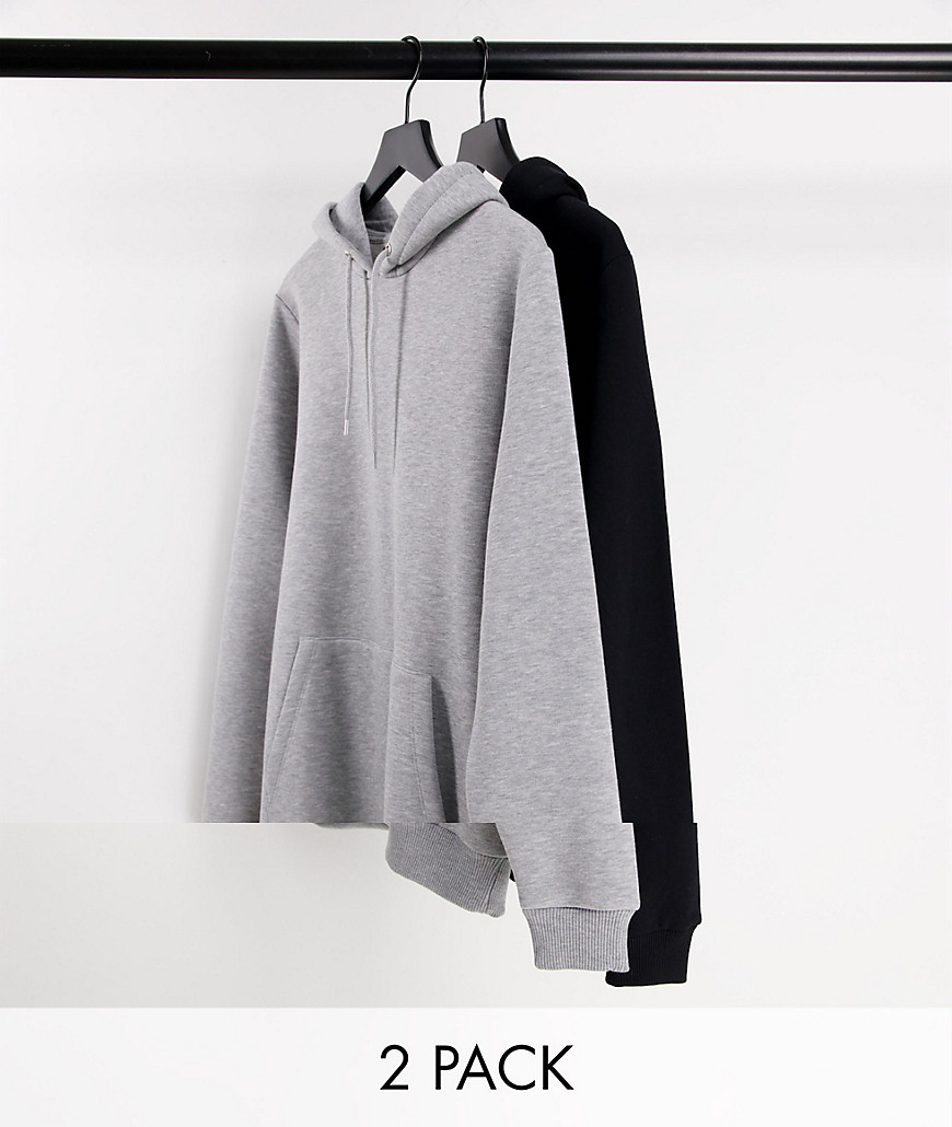 ASOS DESIGN hoodie 2 pack in black / gray heather-Multi