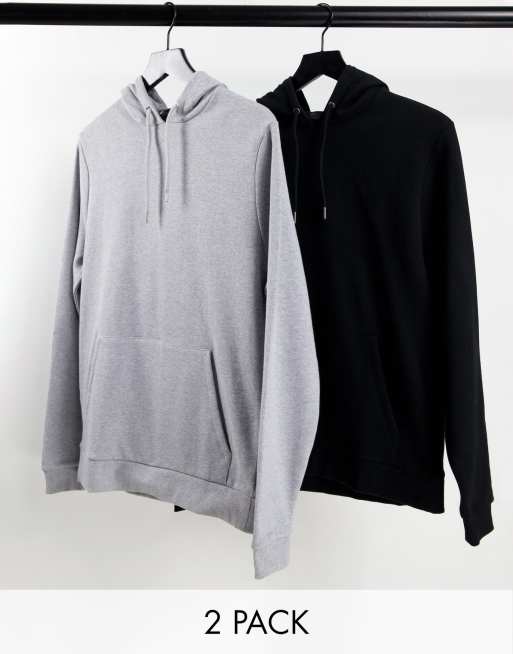 ASOS DESIGN hoodie 2 pack in black / heather gray