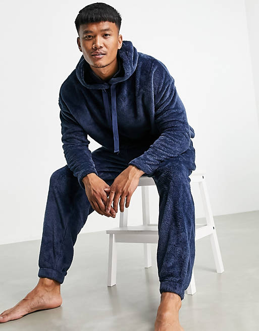 ASOS DESIGN hoodie and jogger pyjama set in fleece