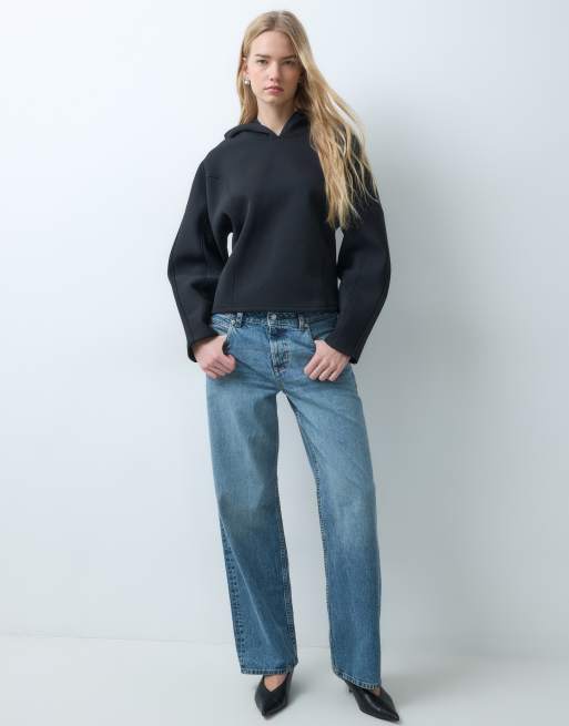 ASOS DESIGN Hoodie aus Scuba-Material mit Nahtdetails in Schwarz, 2 von 5
