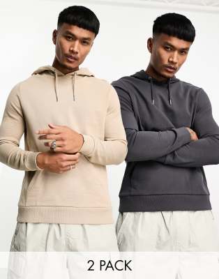ASOS DESIGN hoodie in beige & washed black 2 pack - ASOS Price Checker