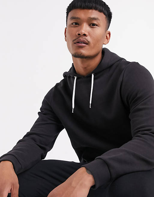 ASOS DESIGN hoodie in black with contrast drawcord in white | ASOS