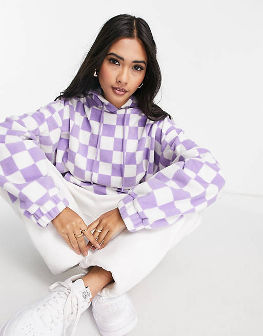 Hoodies & Sweatshirts hoodie in checkerboard fleece in lilac 