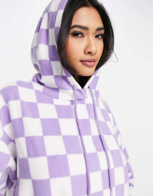 ASOS DESIGN hoodie in checkerboard fleece in lilac