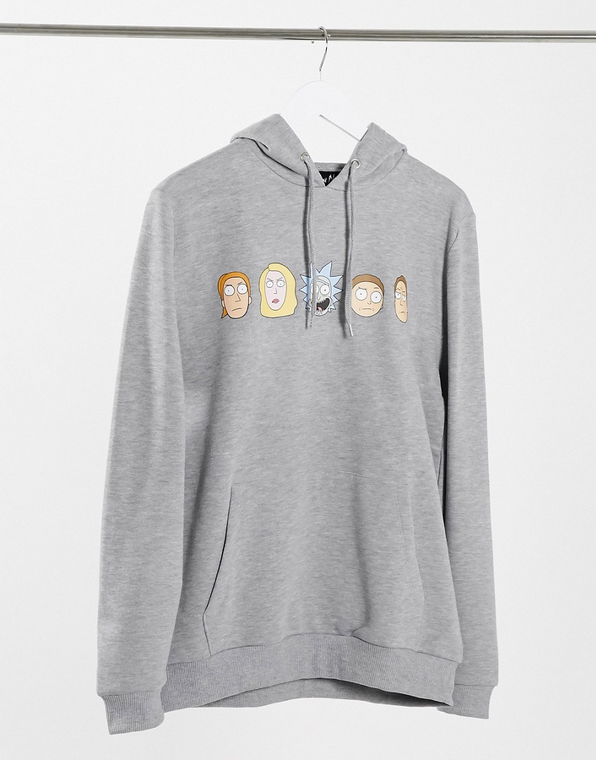 ASOS DESIGN hoodie in gray marl with Rick & Morty print-Grey