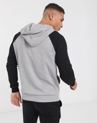 grey hoodie with black sleeves