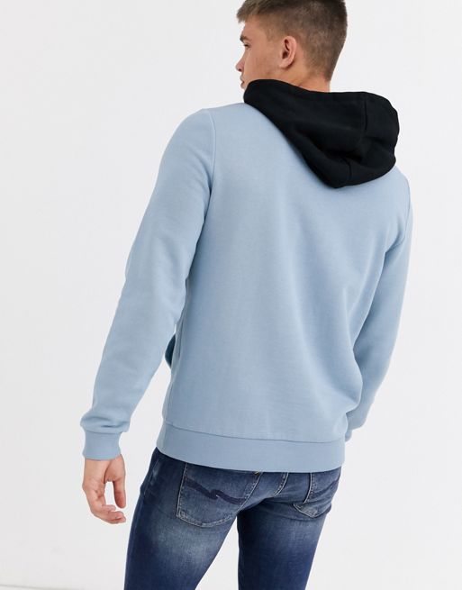 ASOS DESIGN hoodie in light blue with black hood