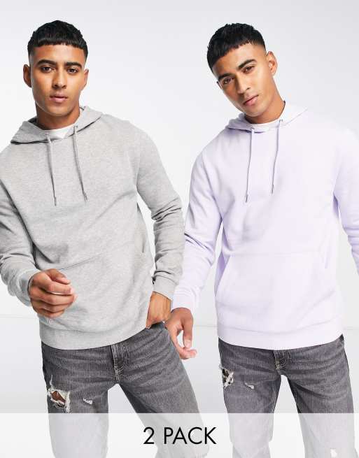 ASOS DESIGN hoodie in lilac/grey marl 2 pack
