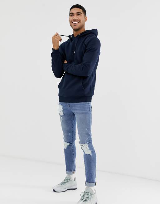 Navy blue hoodie outfit men best sale