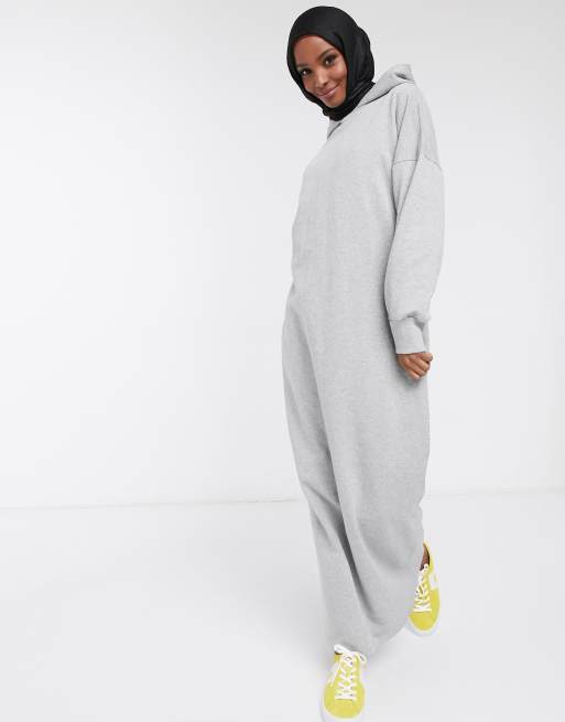 ASOS DESIGN hoodie maxi sweat dress with broken promises back print in gray