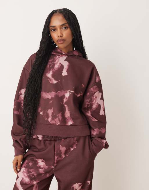 ASOS DESIGN - Hoodie met bloemenprint in pruimenpaars, deel van co-ord set